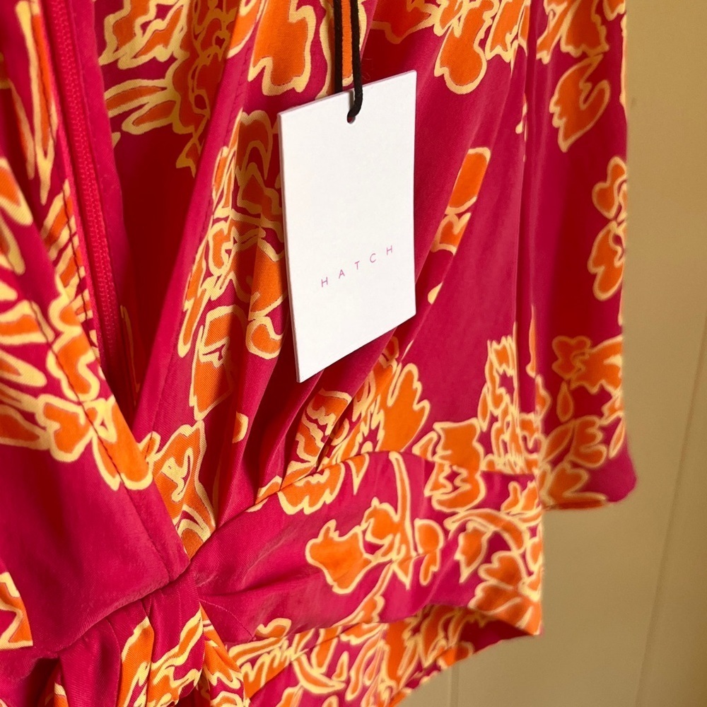 NWT Hatch X Revolve Maternity Pink Orange Floral Cutout Midi Thea Dress Sz 8-10 - Picture 15 of 16